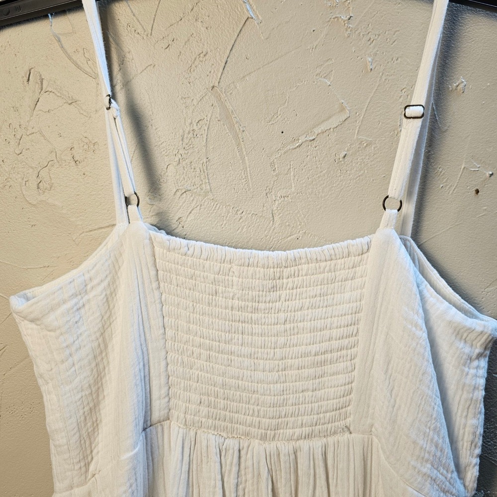Knox Rose White Cotton Gauze Tiered Midi Dress Smocked Back Adjustable Straps M - Picture 4 of 9